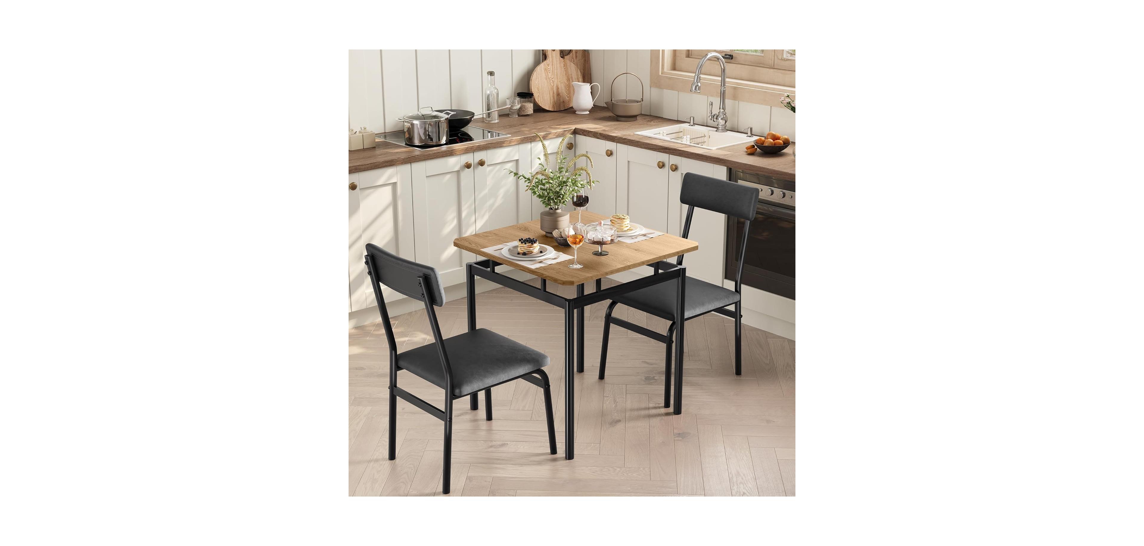 Gaomon Kitchen Table 3 Piece Dining Table Set for 2 Small Kitchen Table and 2 Pu Upholstered Chairs