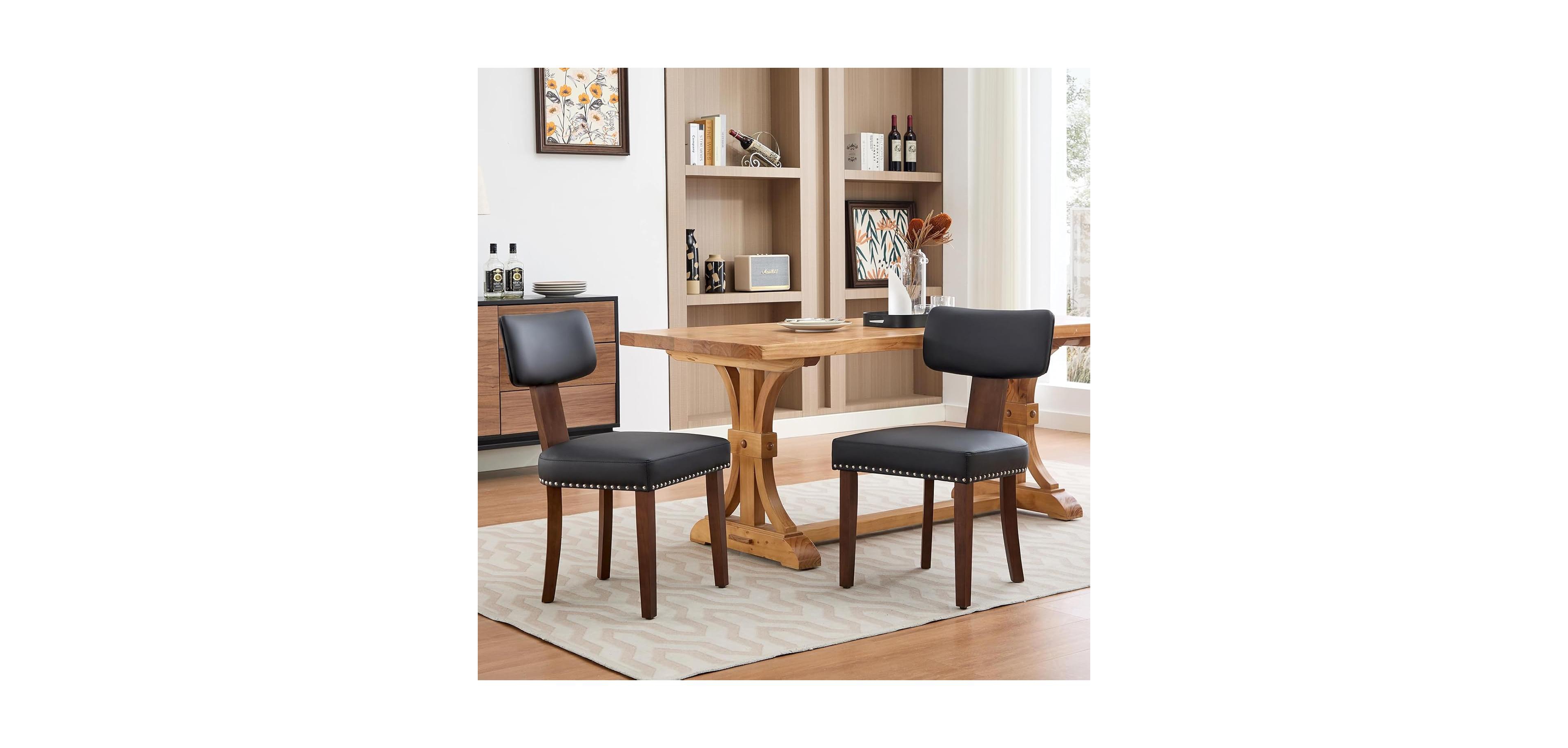 Gaomon Kitchen Table Set of 2 Black Leather Dining Chairs for Dining Room, Home Office, Living Room