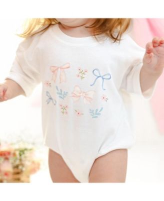 Baby Girls Floral & Bow Watercolor Short Sleeve Romper