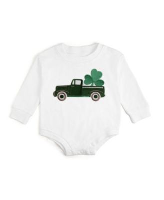 Baby Boys Shamrock Truck Patch St. Patrick's Day Long Sleeve Romper