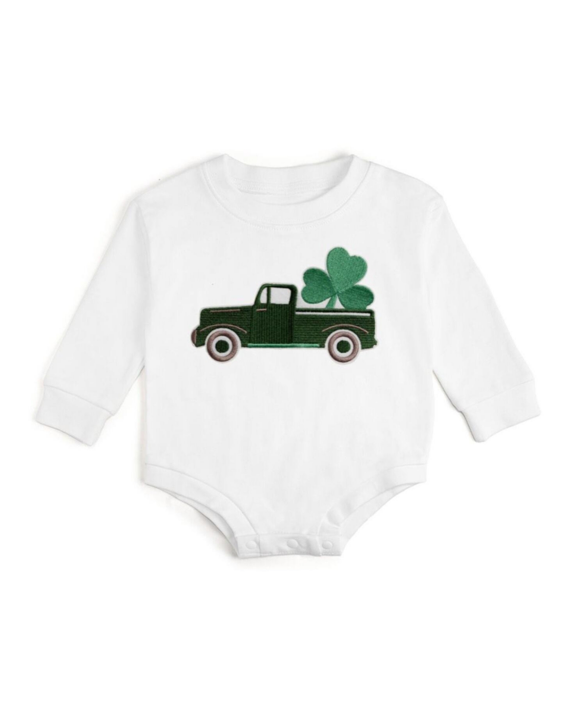 Draft - Sweet Wink Baby Boys Shamrock Truck Patch St. Patrick's Day Long Sleeve Romper