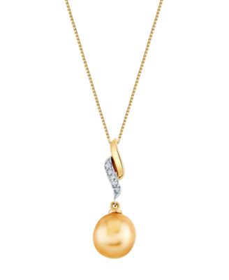 Cultured Fresh Water Pearl (11mm) & Diamond Accent Pendant Necklace in 10k Yellow Gold