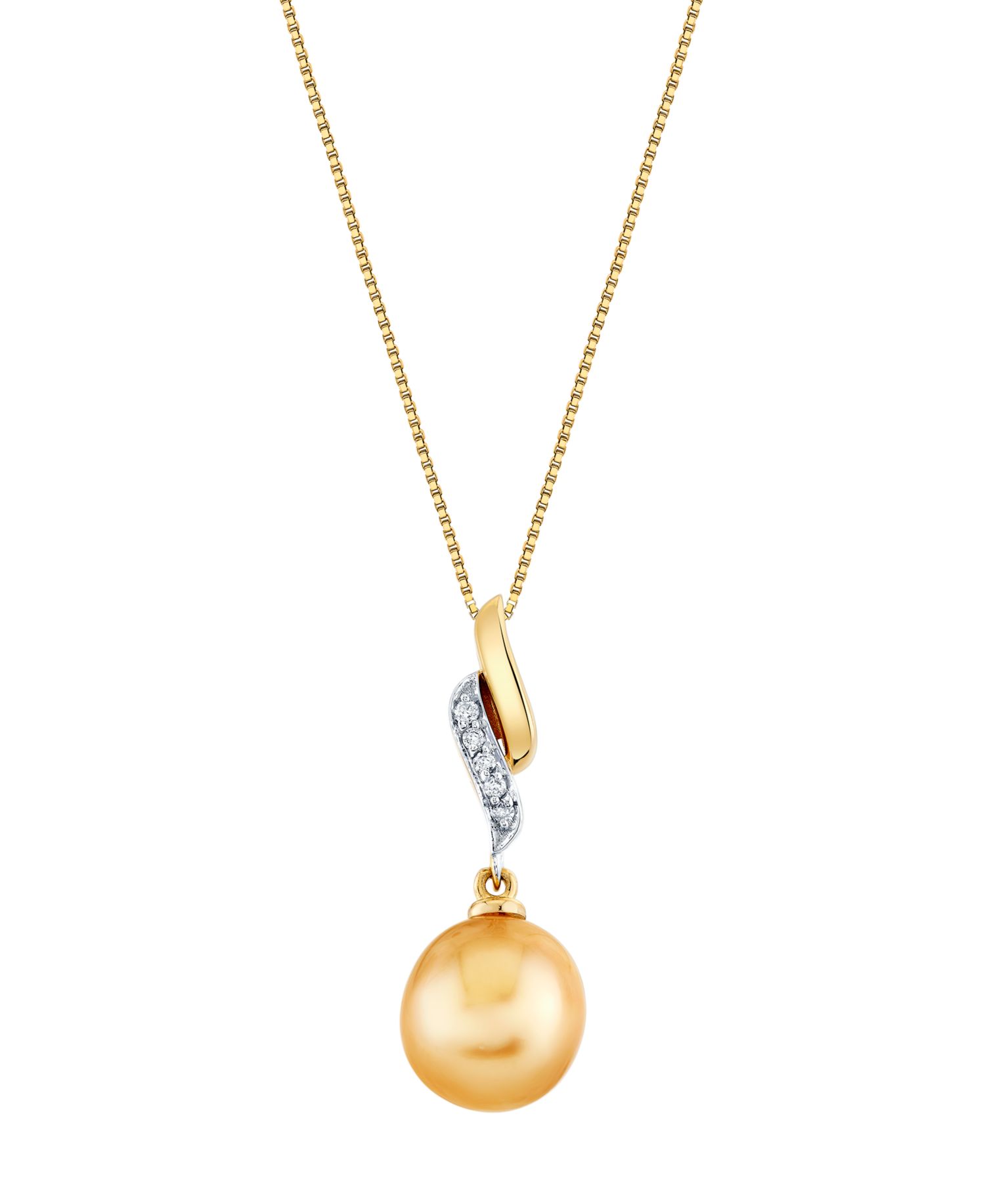 Cultured Fresh Water Pearl (11mm) & Diamond Accent Pendant Necklace in 10k Yellow Gold