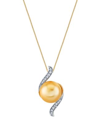 Cultured Golden South Sea Pearl (12mm) & Diamond (1/8 ct. t.w.) Pendant Necklace in 10k Yellow Gold