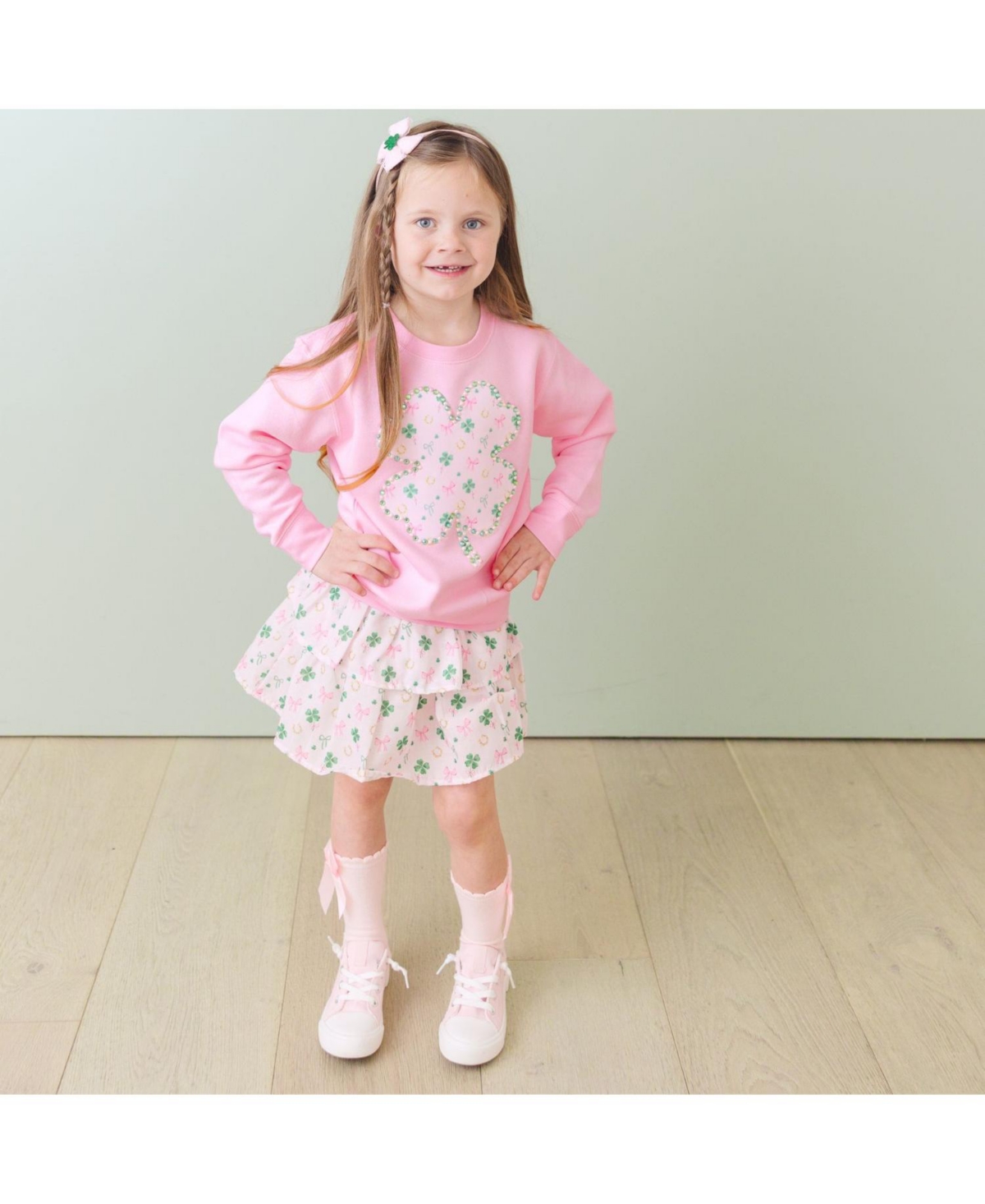 Sweet Wink Toddler Girls Ditsy Shamrock Patch St. Patrick's Day Sweatshirt