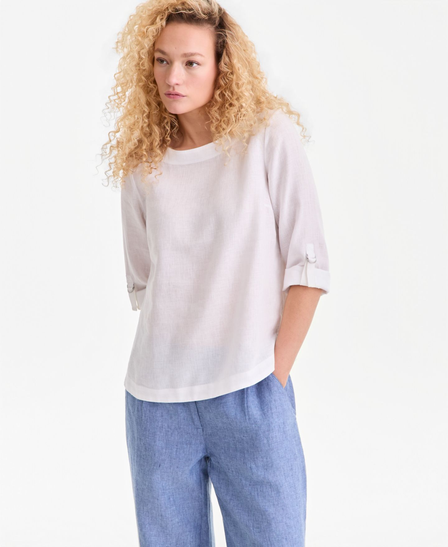 Женский топ Charter Club 100% Linen D-Ring Top, цвет: Яркий белый — фото 1