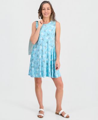 Petite Printed Knit Sleeveless Flip Flop Dress