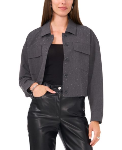 Женские куртки Vince Camuto Women's Cropped Button-Up Shirt Jacket