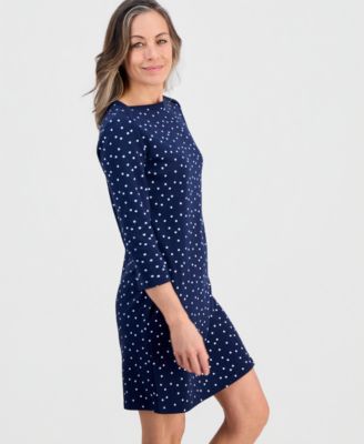 Petite Polka Dot Knit Envelope-Neck 3/4-Sleeve Dress