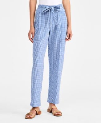 Women's Gingham Belted Tapered Pants