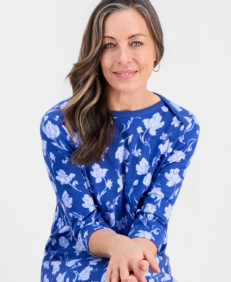 Petite Printed Knit Envelope-Neck 3/4-Sleeve Dress