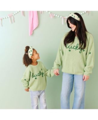 Little Girls Lucky Shamrock St. Patrick's Day Knit Sweater