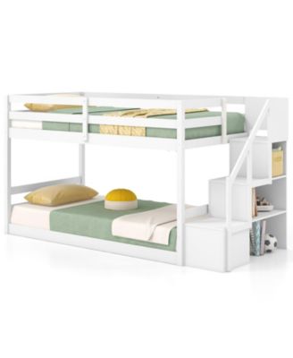 Twin Over Twin Bunk Bed with Storage Stairs, Solid Wood Frame - 42