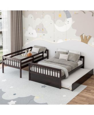 Twin Over Full Bunk Bed with Trundle, Convertible Design - 60