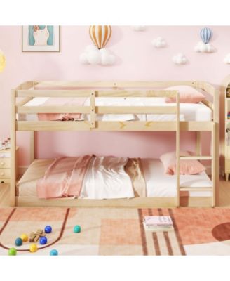 Kids Twin Bunk Bed with High Rails and Secure Ladder