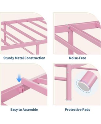 Twin Bed Frame for Girls, Heart-Shaped Headboard & Footboard, Heavy-Duty Metal Slat Support, No Box Spring, Easy Assembly