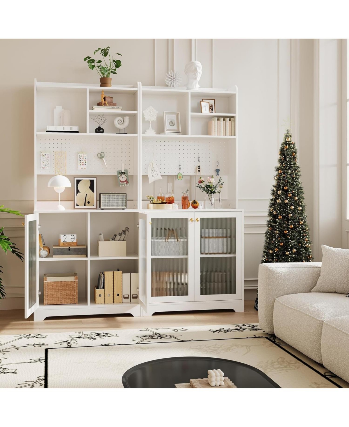 gaomon 71 in Pantry Cabinet, 6-Tier Freestanding Tall Cupboard Storage Unit with Pegboard, 2 Cabinets, Open Shelves, Glass Doors, Coffee Bar Storage