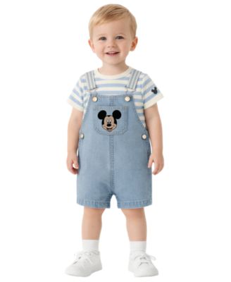 Baby Boys' Mickey Mouse Bodysuit & Denim Shortall, 2-Piece Set