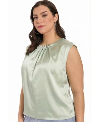 Plus Size Tucked Beaded Crew Neck Top