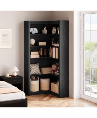 Corner Bookshelf, 71.8 in Corner Bookcase, L-Shaped Bookshelf Farmhouse Bookcase, 5 Tier Display Shelf Heavy Duty Bookcases