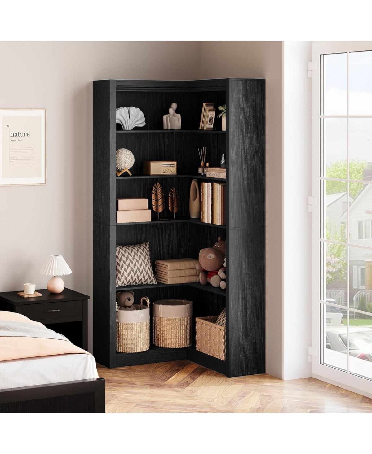 Gaomon Corner Bookshelf, 71.8 Bookcase, L-Shaped Bookshelf Farmhouse 5 Tier Display Shelf Heavy Duty Bookcases