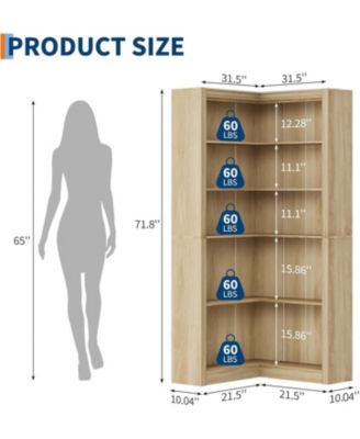 Corner Bookshelf, 71.8 in Corner Bookcase, L-Shaped Bookshelf Farmhouse Bookcase, 5 Tier Display Shelf Heavy Duty Bookcases