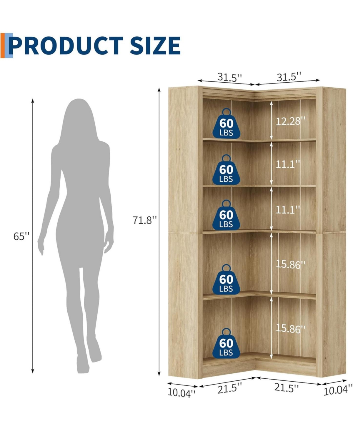 Gaomon Corner Bookshelf, 71.8 in Corner Bookcase, L-Shaped Bookshelf Farmhouse Bookcase, 5 Tier Display Shelf Heavy Duty Bookcases