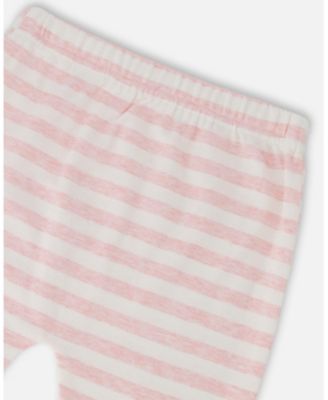 Baby Girls Cotton Jersey Top and Pants Set White and Pink Stripes