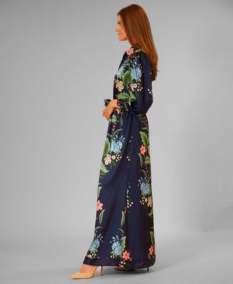 Women's Long-Sleeve Collared Maxi Shirt Dress