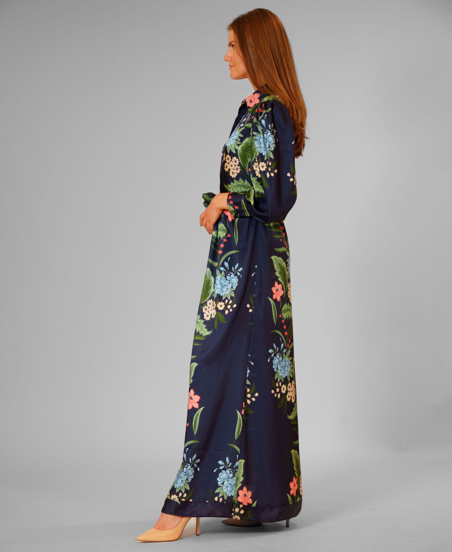 Women's Long-Sleeve Collared Maxi Shirt Dress