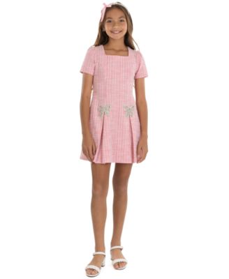 Girls' 7-16 Square Neck Short-Sleeve Dress