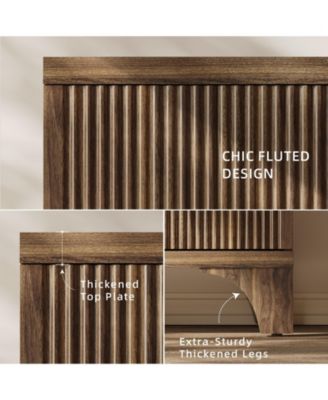 55" Mid Century Modern Fluted Buffet Cabinet with Storage 4 Door Wood Sideboard Credenza for Kitchen Living Room