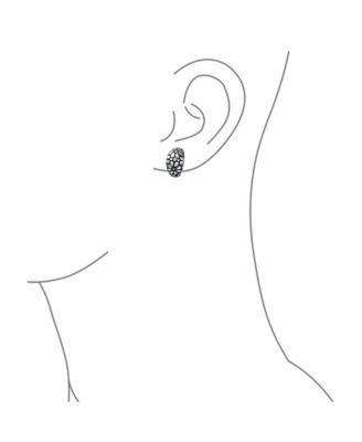 Wide Shrimp Half Hoop Flower Clip On Earrings For Non Pierced Ears Oxidized Silver