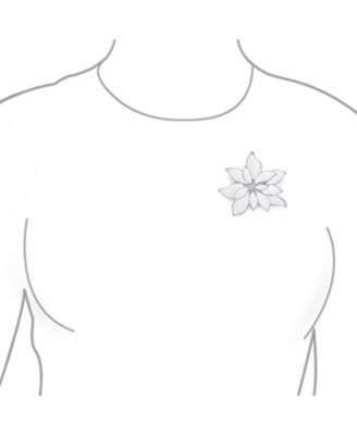 Large Statement White Enamel Lily Flower Brooch Scarf Pin Silver Plated