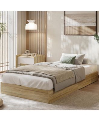  Twin-XL Size Solid Wood Platform Bed Frame, Floor-Standing, Modern Minimalist, Sturdy Slats, No Box Spring Needed