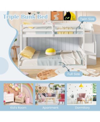 Solid Wood Twin-Over-Full Bunk Bed with Stair Storage