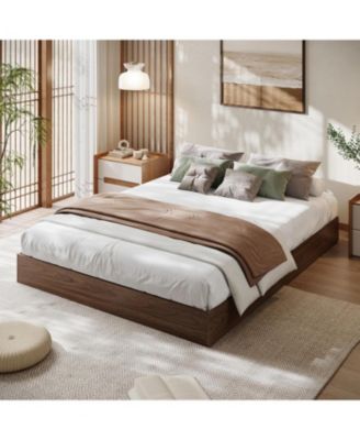 Queen Size Wood Platform Bed Frame, Wooden Bed Frame Without Headboard, Wood Slat Support, Easy Assembly, Pine