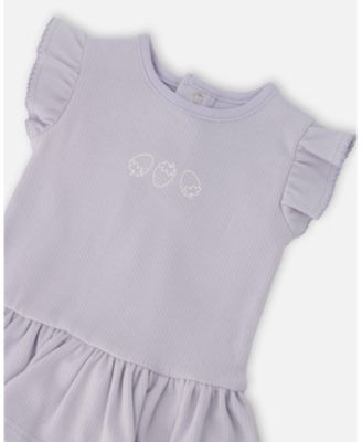 Baby Girl Cotton Rib Jersey Romper with Frill Lilac - Baby