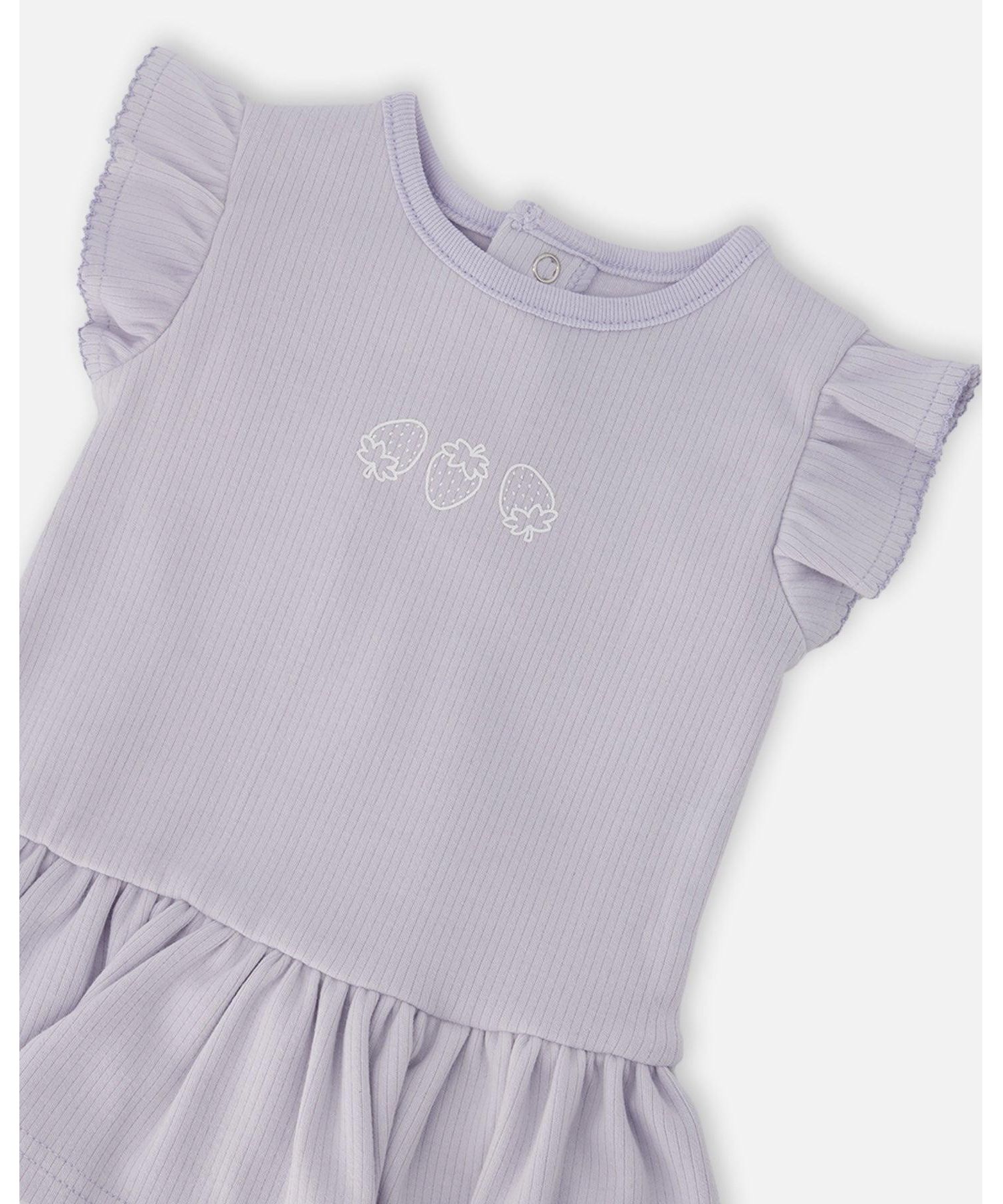 Baby Girl Cotton Rib Jersey Romper with Frill Lilac - Baby