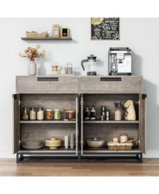 Storage Cabinet Buffet Cabinet with Adjustable Shelves, 55" Sideboard Buffet Cabinet with Sturdy Design 2 Drawers and 4 Doors & Wood Finish