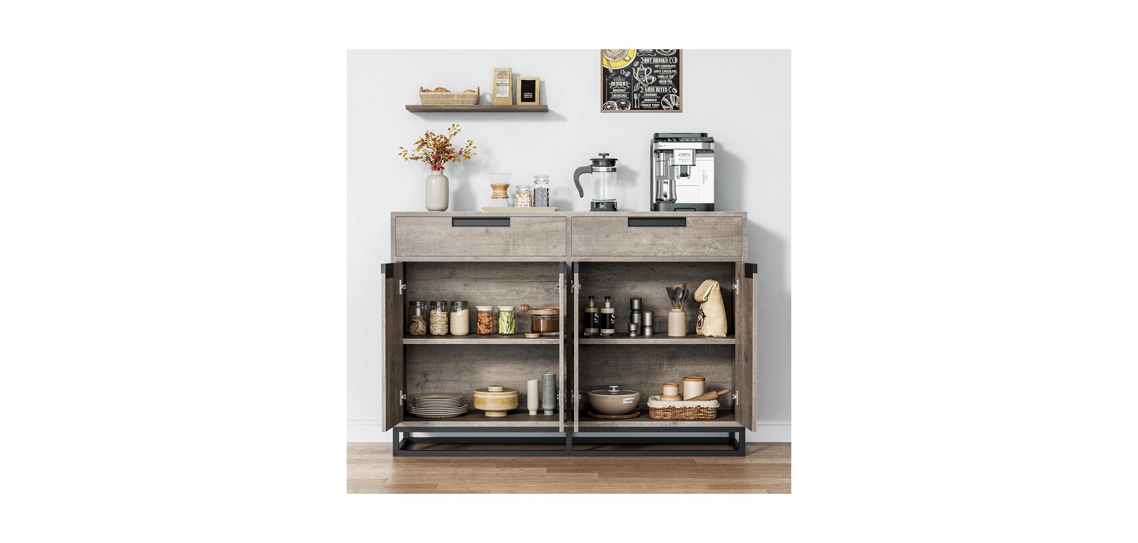 Gaomon Storage Cabinet Buffet Cabinet with Adjustable Shelves, 55" Sideboard Buffet Cabinet with Sturdy Design 2 Drawers and 4 Doors & Wood Finis