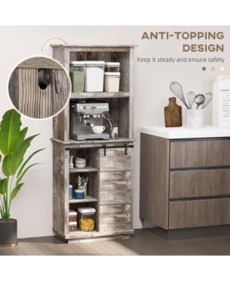 64.5"H MDF Board, Particle Board Sliding Barn Door, 5-Tier Shelves, Anti-Tip Strap Rustic Kitchen Pantry Cabinet