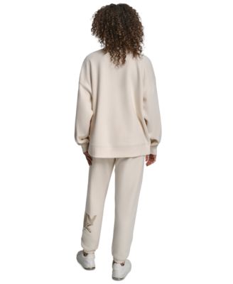 Women's Graffiti Rhinestone Logo Blouson-Sleeve Drop-Shoulder Sweatshirt