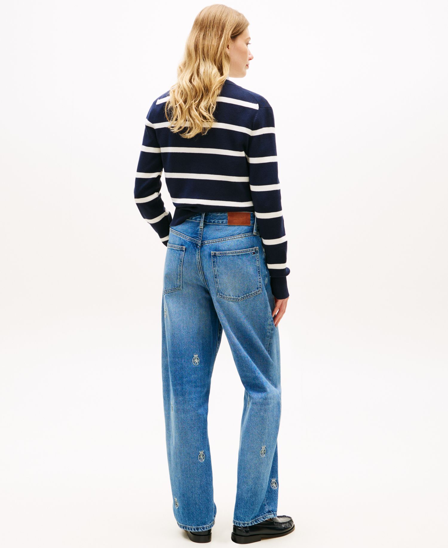 Women's All-Over Crest Wide-Leg Barrel Jeans