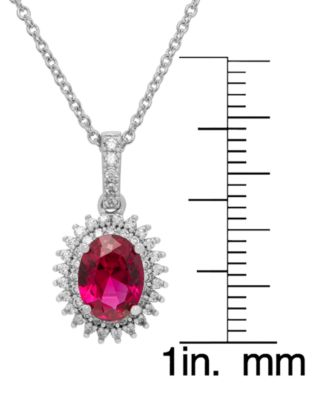 2-Piece Lab-Grown Ruby (2.70 ct. t.w.) & White Sapphire (0.61 ct. t.w.) Halo Oval Necklace and Earrings Set in Sterling Silver