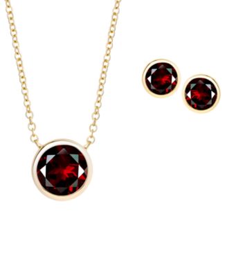 2-Piece Lab Grown Ruby (4-1/4 ct. t.w.) Round Pendant Necklace and Lever Back Earrings Set in 14k Gold Over Sterling Silver
