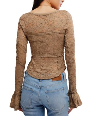 Women's Flared-Sleeve Sheer Lace Top