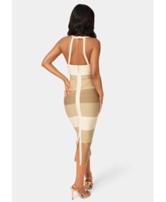 Women's Colorblock Bandage Midi Dress