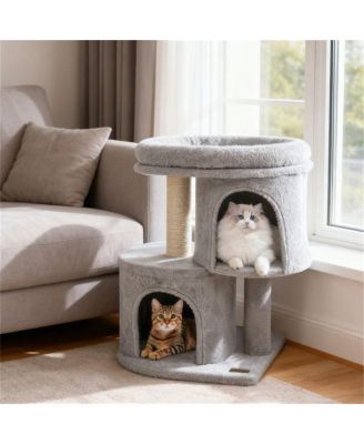 Space-Saving Cat Tree, 26-Inch Compact Cat Tower with Anti-Tip Design, 2 Condos & Sisal Scratching Posts for Small Spaces