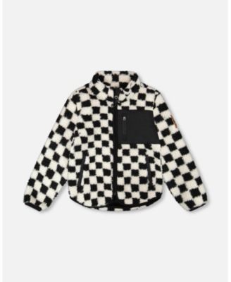 Unisex Sherpa Jacket Black Checkerboard - Baby